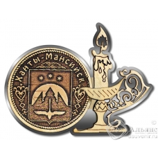 Магнит из бересты Ханты-Мансийск-Герб свеча серебро